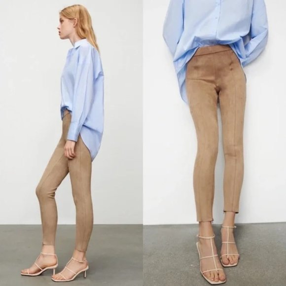 Zara Pants - NWT. Zara Beige Faux Suede High-Waist Leggings.